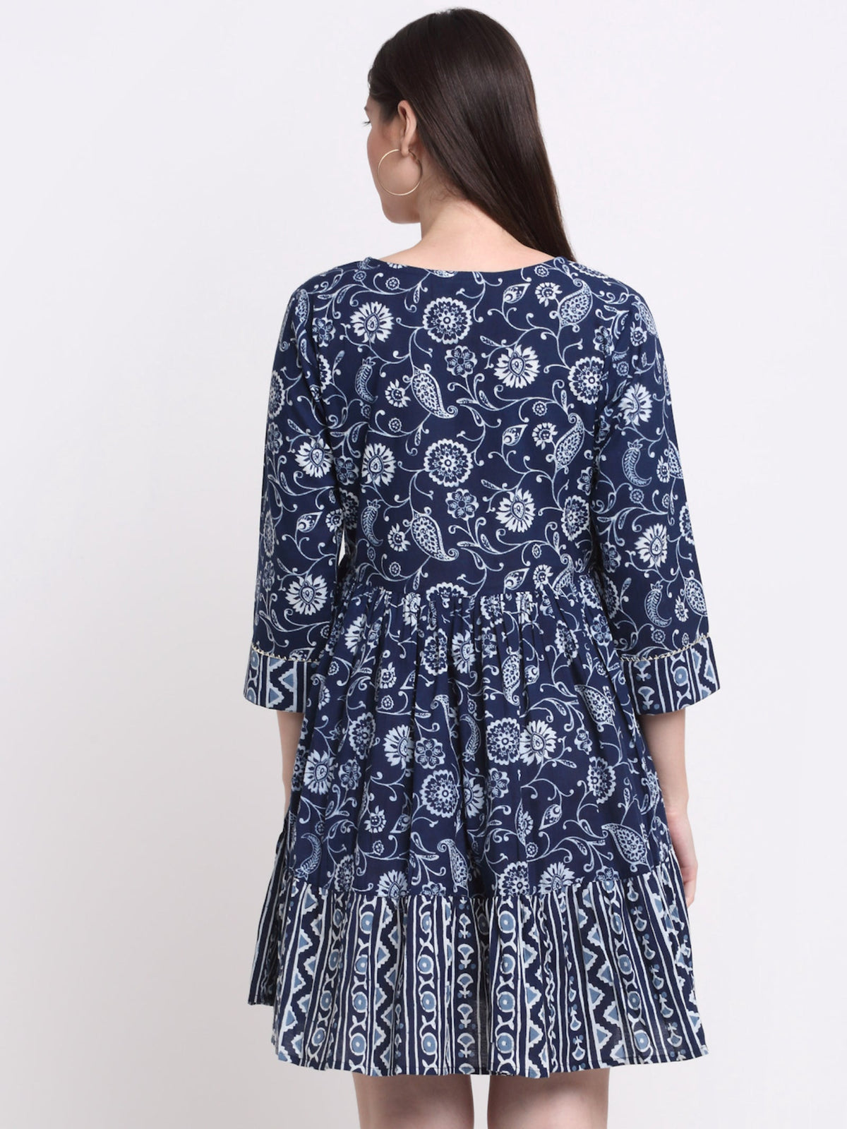 Rangvastra  Blue & Maroon Floral Cotton Tunic with Sequins & Tassels
