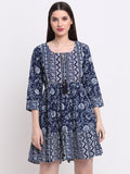 Rangvastra  Blue & Maroon Floral Cotton Tunic with Sequins & Tassels