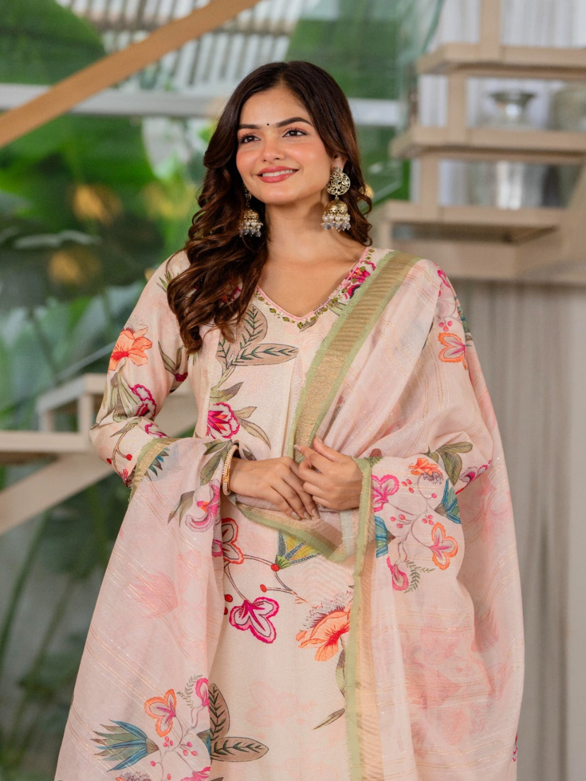 Rangvastra  Beige Modal Chanderi Kurta Pant Duptta Set