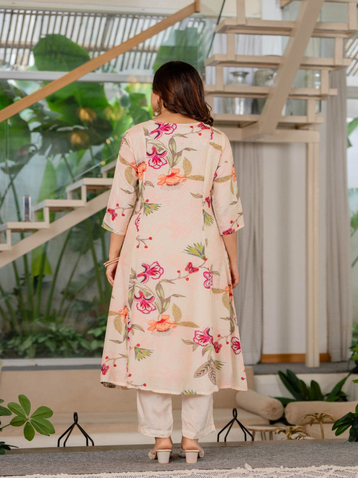 Rangvastra  Beige Modal Chanderi Kurta Pant Duptta Set
