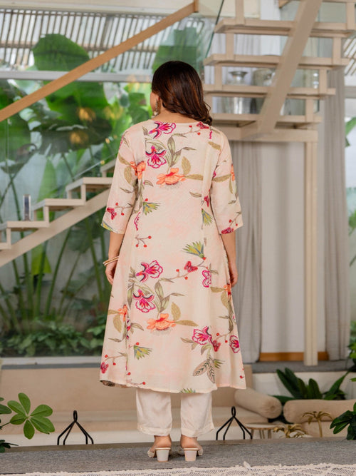 Rangvastra  Beige Modal Chanderi Kurta Pant Duptta Set